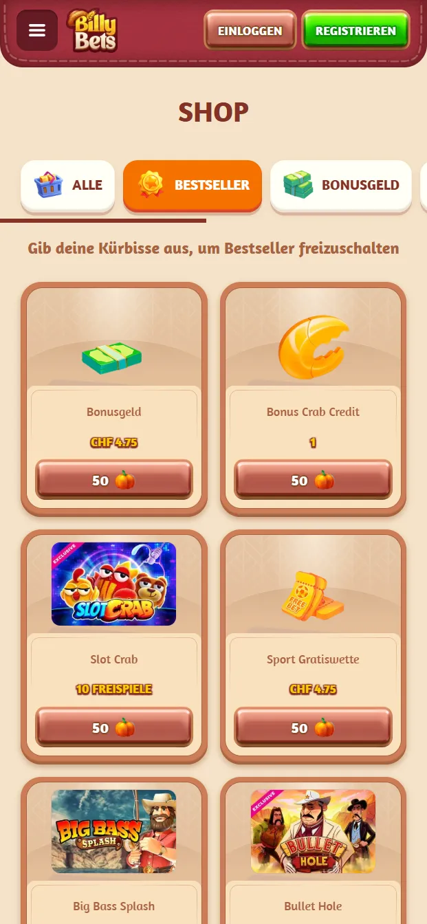 BillyBets Casino Shop