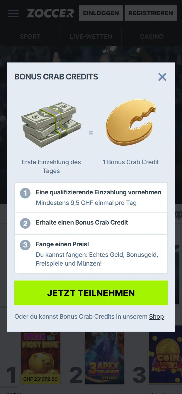 Zoccer Casino Bonus Crab