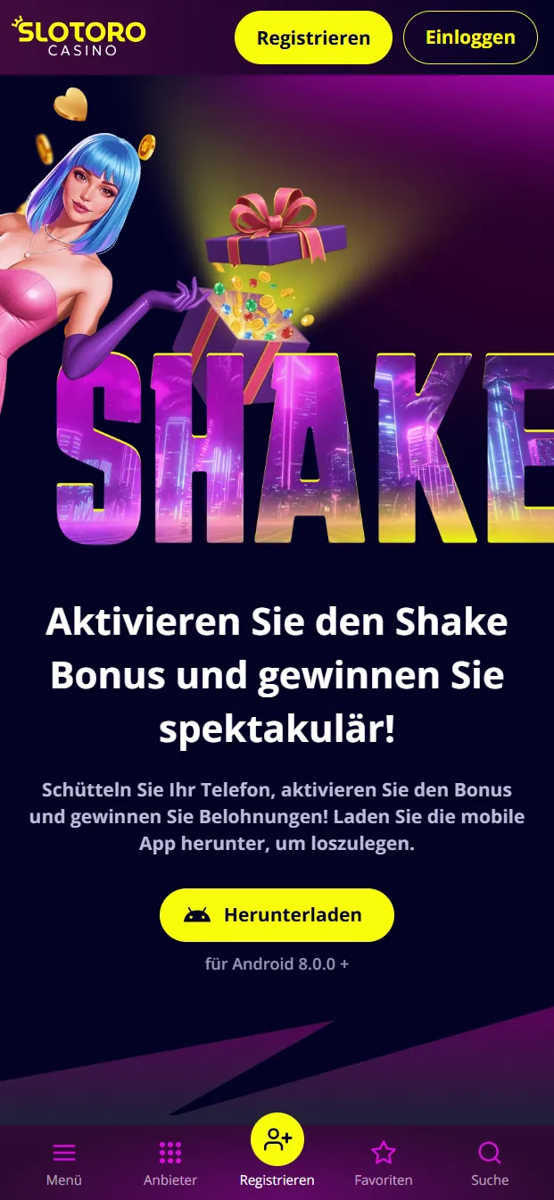 Slotoro Casino Shake Android Bonus