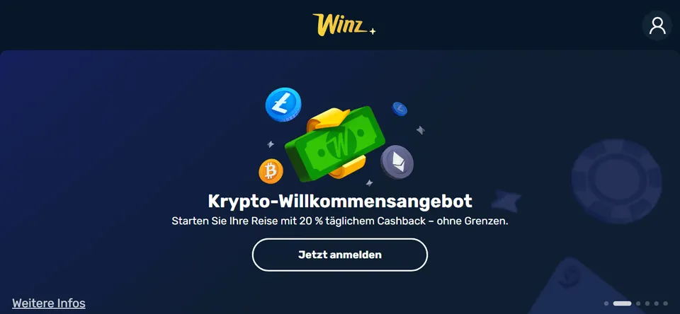 Winz.io Schweiz: im Online Casino bis zu CHF 10’000 Bonus sichern Krypto Cashback