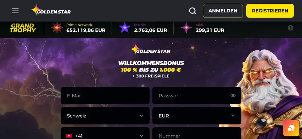 Golden Star Schweiz glänzt mit Bonus bis CHF 2'000 & 350 Freispielen Casino Bonus