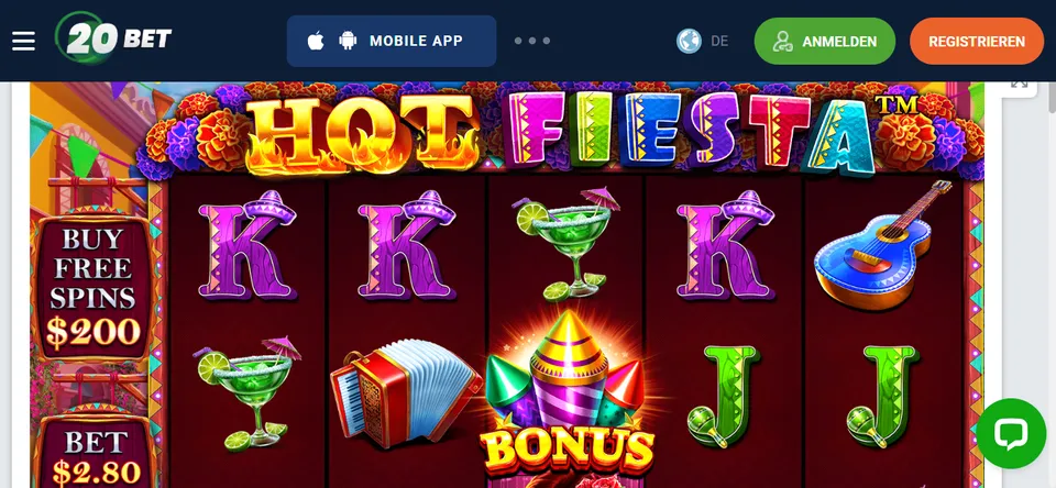 Pragmatic Play Hot Fiesta bei 20bet